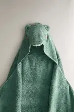 حوله کلاهدار بچه‌گانه از جنس حوله پنبه‌ای با طرح کروکودیل و خرس - تصویر 2