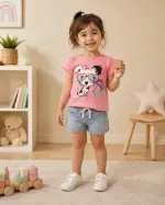 تی شرت دخترانه صورتی طرح سگ کوچولو و عینک قلبی | Love Miami