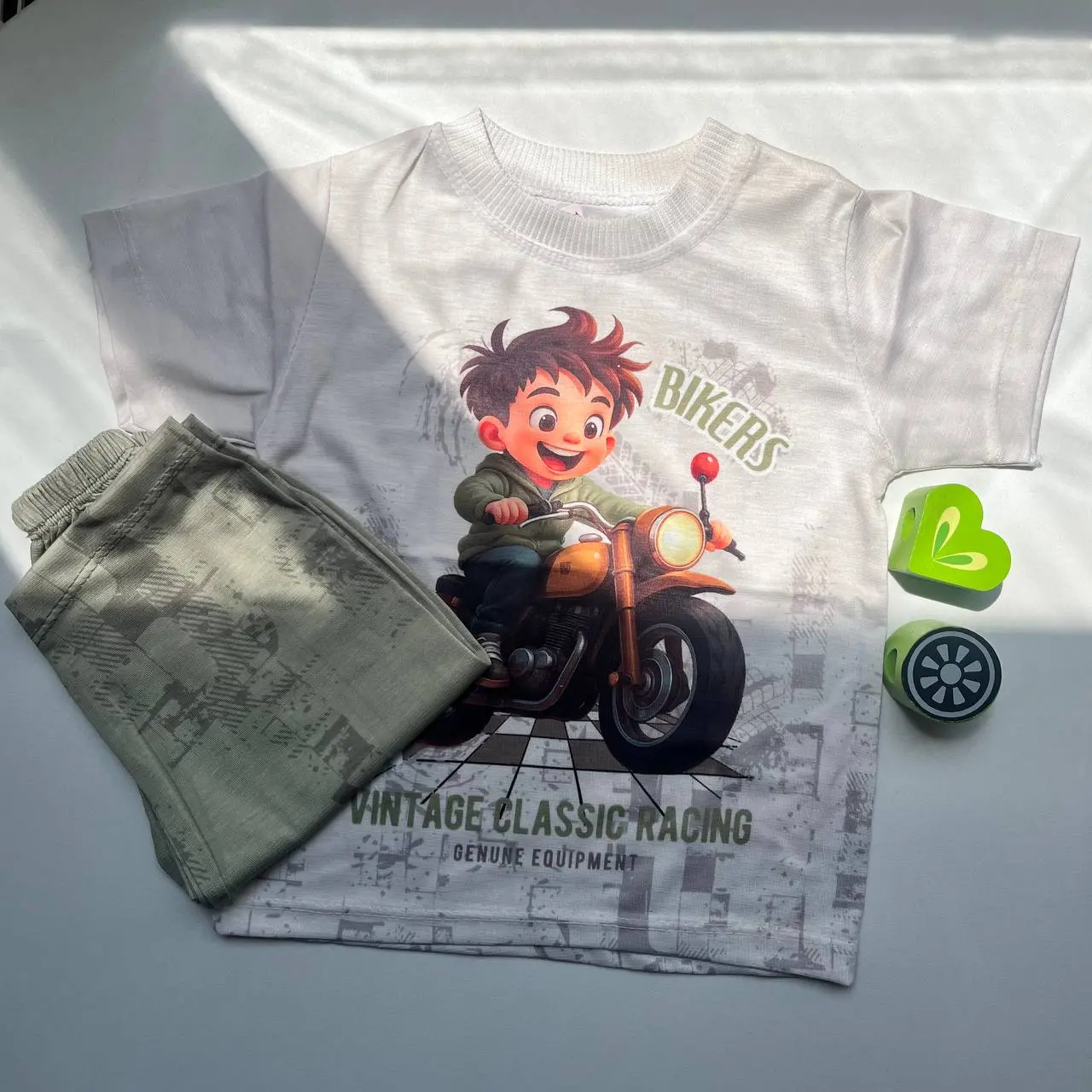 خرید ست لباس راحتی پسرانه طرح موتور Bikers از جنس نخ پنبه