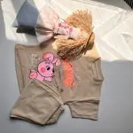 ست لباس راحتی کودک دخترانه نخ پنبه نسکافه‌ای | تیشرت و شلوارک بچگانه اقتصادی طرح Love خرگوش لیاکیدز - تصویر 4