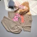 ست لباس راحتی کودک دخترانه نخ پنبه نسکافه‌ای | تیشرت و شلوارک بچگانه اقتصادی طرح Love خرگوش لیاکیدز - تصویر 5