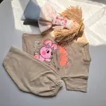 ست لباس راحتی کودک دخترانه نخ پنبه نسکافه‌ای | تیشرت و شلوارک بچگانه اقتصادی طرح Love خرگوش لیاکیدز - تصویر 3