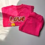 ست لباس راحتی کودک دخترانه نخ پنبه صورتی | تیشرت و شلوارک بچگانه اقتصادی طرح Love خرگوش لیاکیدز - تصویر 3