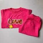 ست لباس راحتی کودک دخترانه نخ پنبه صورتی | تیشرت و شلوارک بچگانه اقتصادی طرح Love خرگوش لیاکیدز - تصویر 5