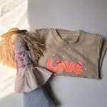 ست لباس راحتی کودک دخترانه نخ پنبه نسکافه‌ای | تیشرت و شلوارک بچگانه اقتصادی طرح Love خرگوش لیاکیدز - تصویر 8