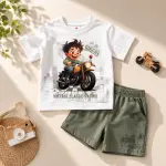 ست لباس راحتی کودک پسرانه طرح موتور Bikers | تیشرت و شلوار نخی کودک - تصویر 5