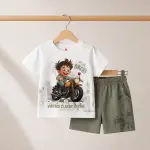 ست لباس راحتی کودک پسرانه طرح موتور Bikers | تیشرت و شلوار نخی کودک